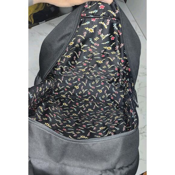 Vera Bradley Black Backpack Laptop School Bag Quilted Nylon Floral Lining - Picture 8 of 8